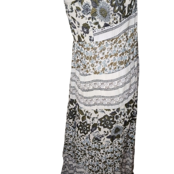 Jane Ashley Sleeveless Maxi Dress Medium White Green Vneck Prairie Floral Cotton - Picture 3 of 7